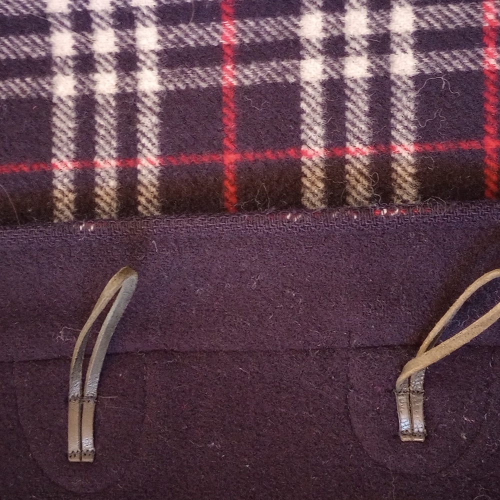 Burberry Blue Label Duffle Coat Nova Check Navy Gray Red 100% Melton Wool Small - Picture 9 of 10